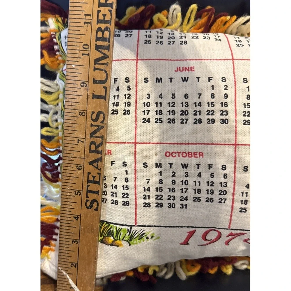Vintage Tapestry 1973 Calendar MCM 14x12 Pillow Bless This House Yarn Trim